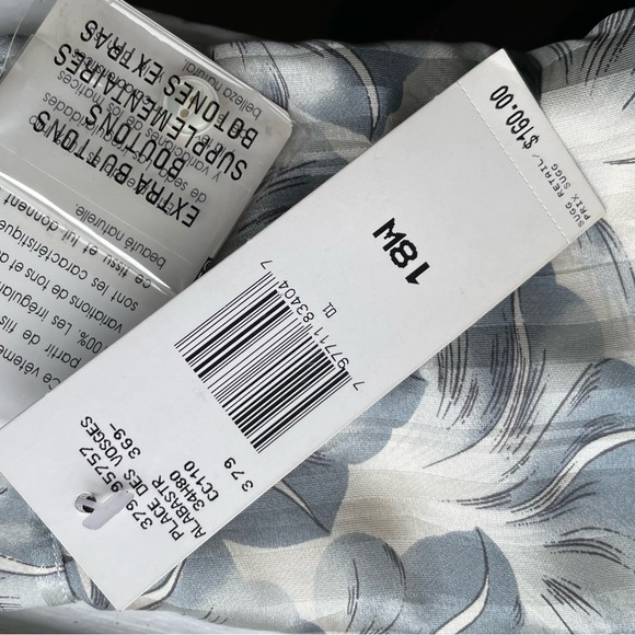 100% Silk Jones New York Blue-Gray Floral Tie-Neck Blouse | Size 18W - Picture 4 of 8